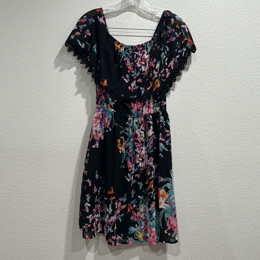 Charming Charlie Women's Purple and Black Peasant off Shoulder Dress SZ XS